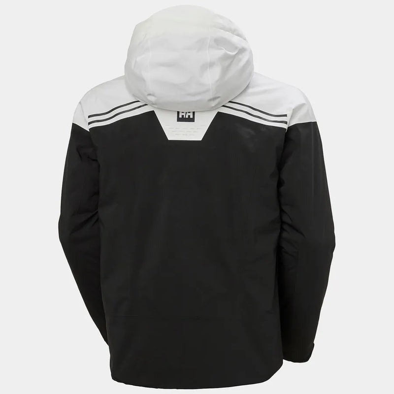 Load image into Gallery viewer, Black jacket with white hood on a light gray background