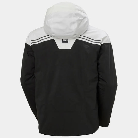 Black jacket with white hood on a light gray background